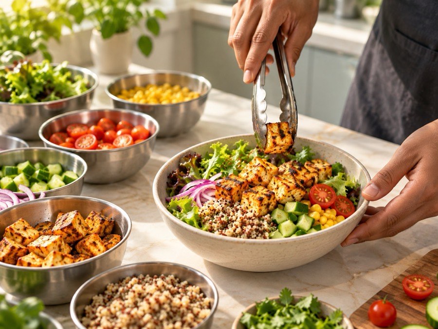 Building a bowl to order in the Bowlery kitchen